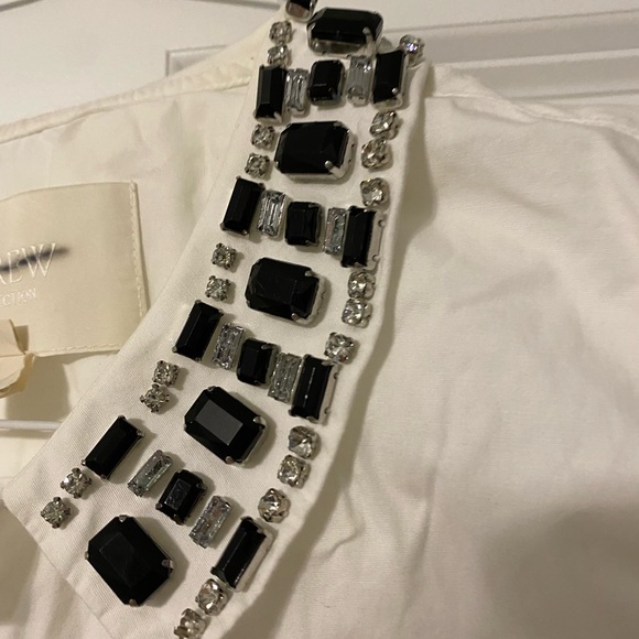 J.Crew Collection Jeweled Collar Shirt White and Black Size 6 Button Up - Picture 2 of 6